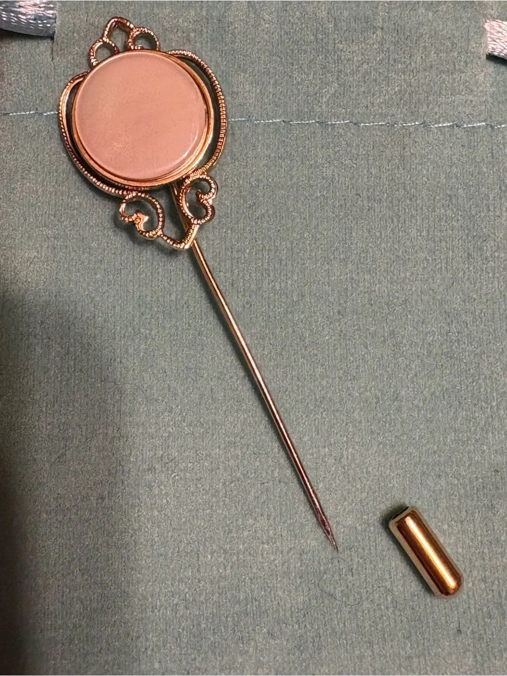 Dainty Vintage Gold-Tone Stick Pin with Iridescent Opal Cabochon